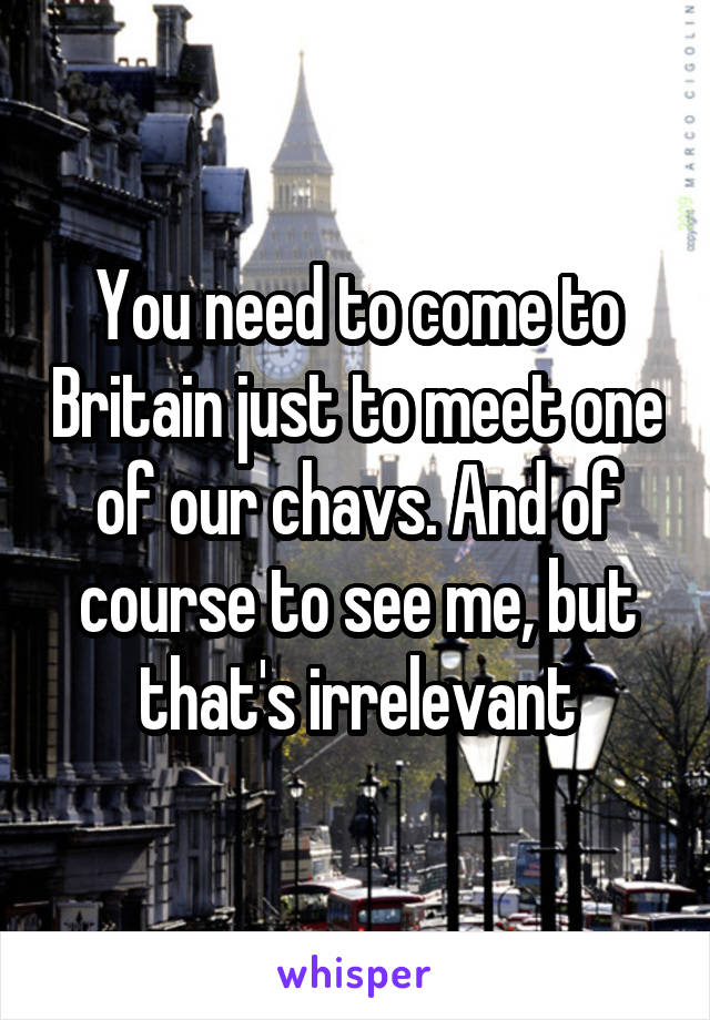 You need to come to Britain just to meet one of our chavs. And of course to see me, but that's irrelevant