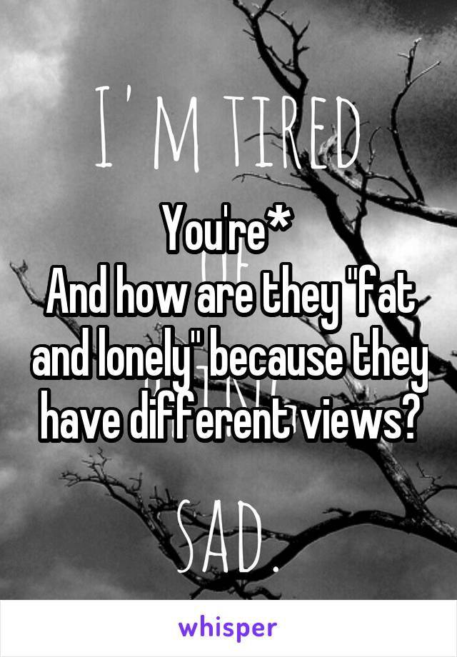 You're* 
And how are they "fat and lonely" because they have different views?