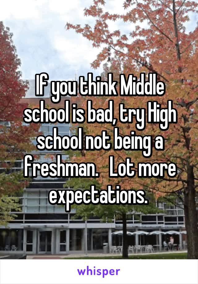 If you think Middle school is bad, try High school not being a freshman.   Lot more expectations. 