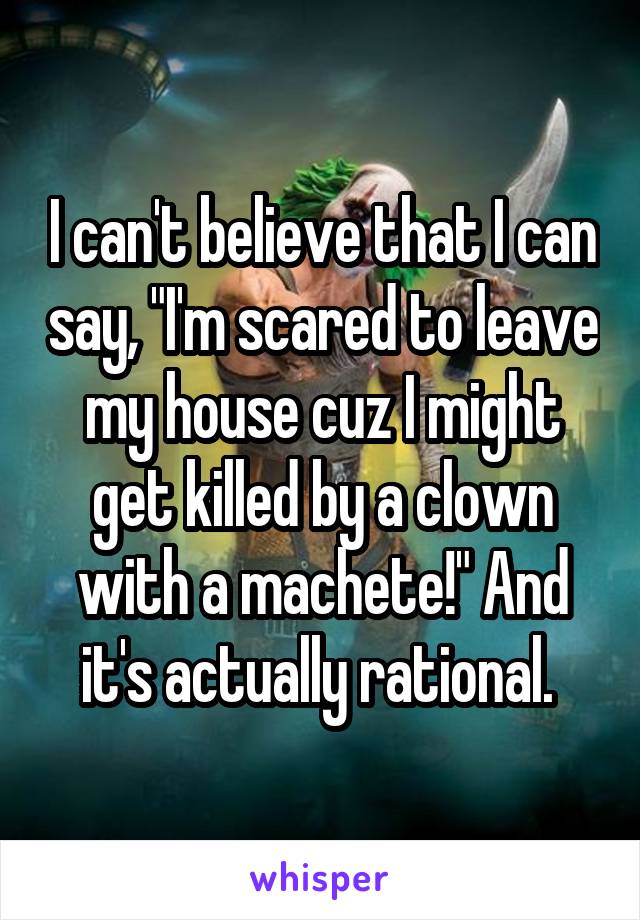 I can't believe that I can say, "I'm scared to leave my house cuz I might get killed by a clown with a machete!" And it's actually rational. 