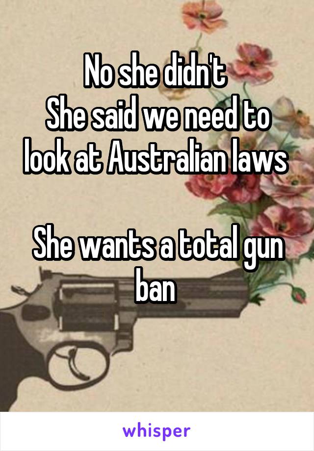 No she didn't 
She said we need to look at Australian laws 

She wants a total gun ban 

