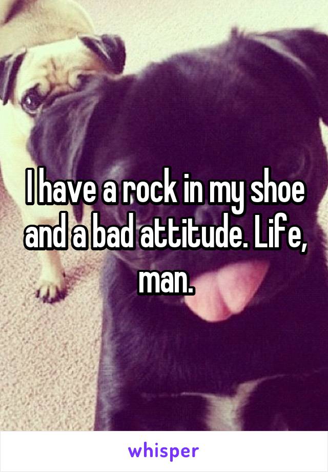 I have a rock in my shoe and a bad attitude. Life, man.