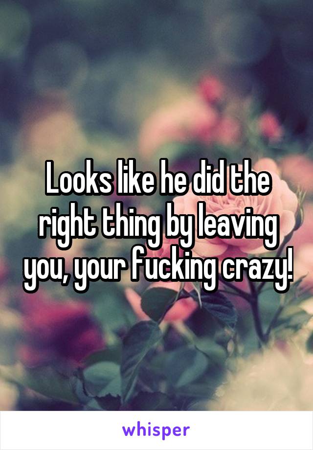 Looks like he did the right thing by leaving you, your fucking crazy!