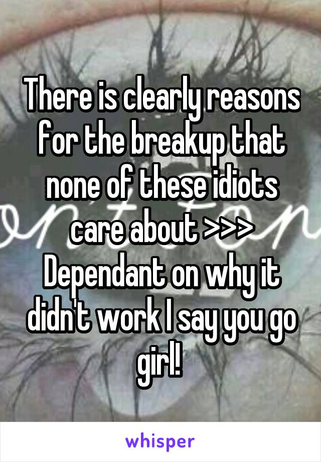 There is clearly reasons for the breakup that none of these idiots care about >>> Dependant on why it didn't work I say you go girl! 