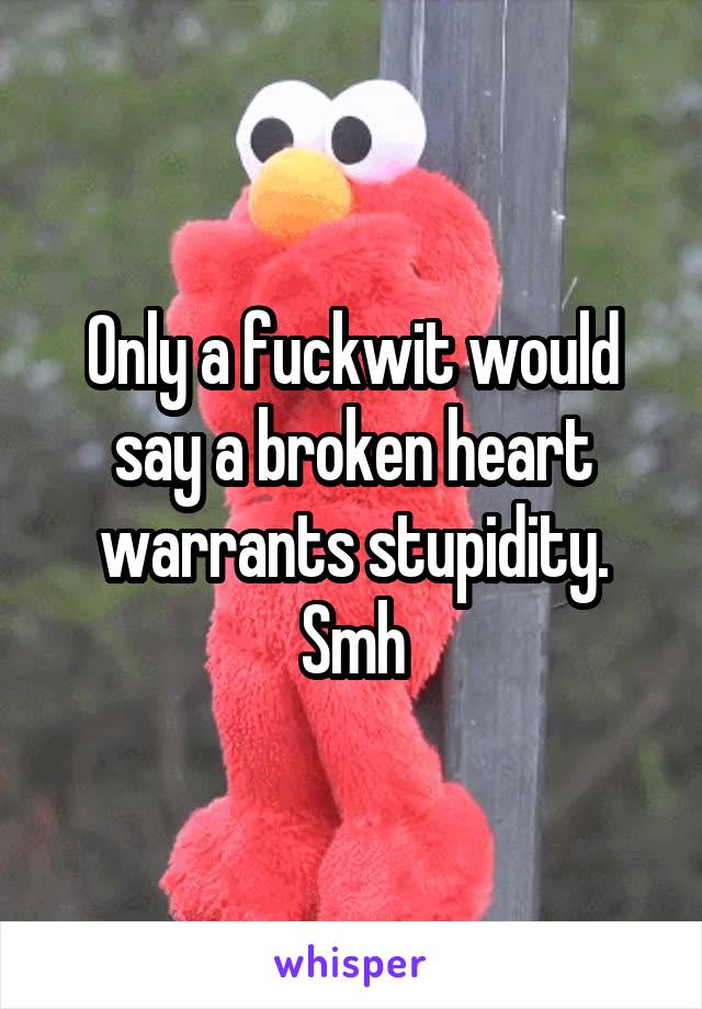 Only a fuckwit would say a broken heart warrants stupidity. Smh