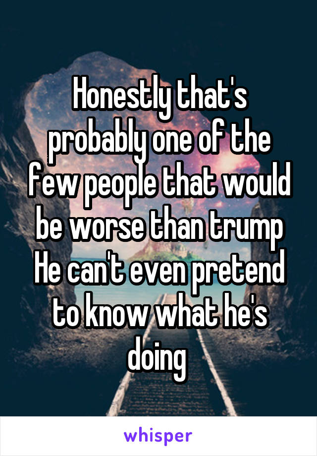 Honestly that's probably one of the few people that would be worse than trump
He can't even pretend to know what he's doing 