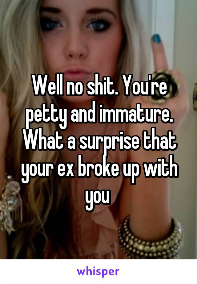 Well no shit. You're petty and immature. What a surprise that your ex broke up with you 