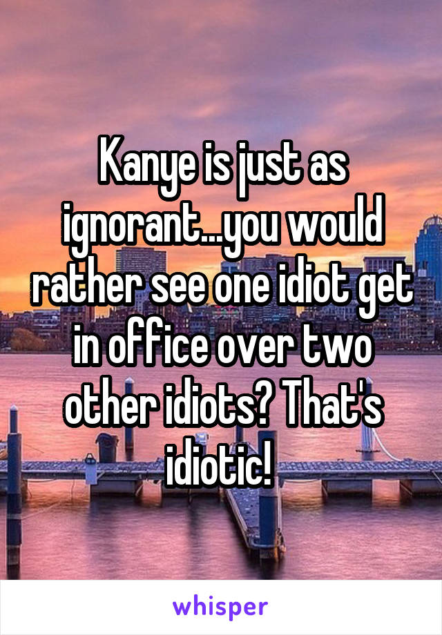 Kanye is just as ignorant...you would rather see one idiot get in office over two other idiots? That's idiotic! 