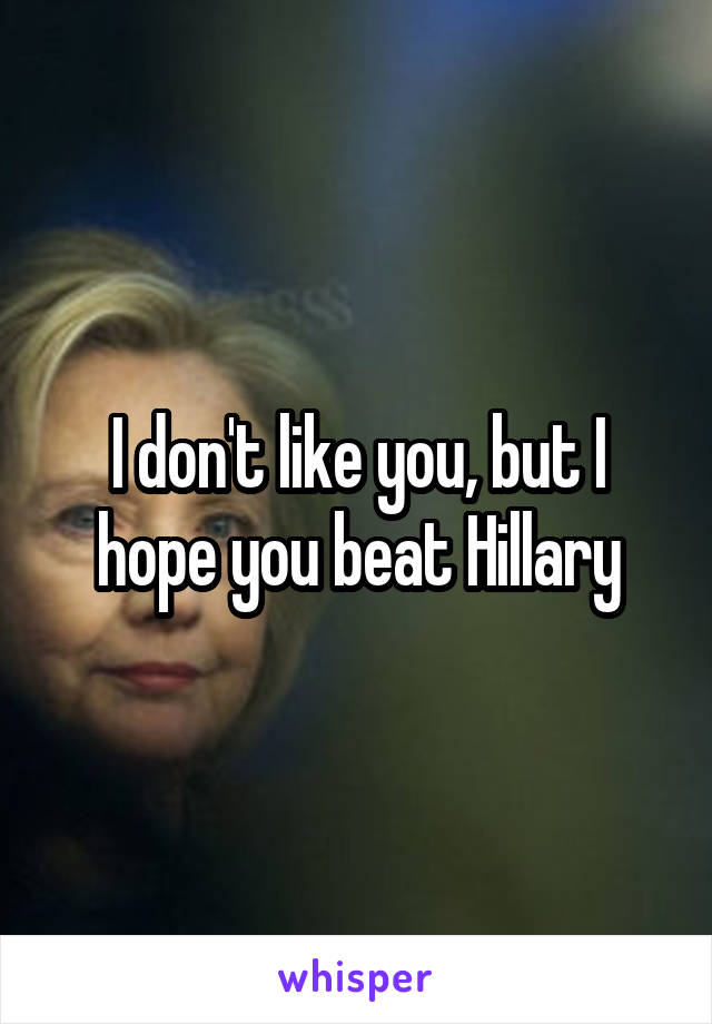 I don't like you, but I hope you beat Hillary