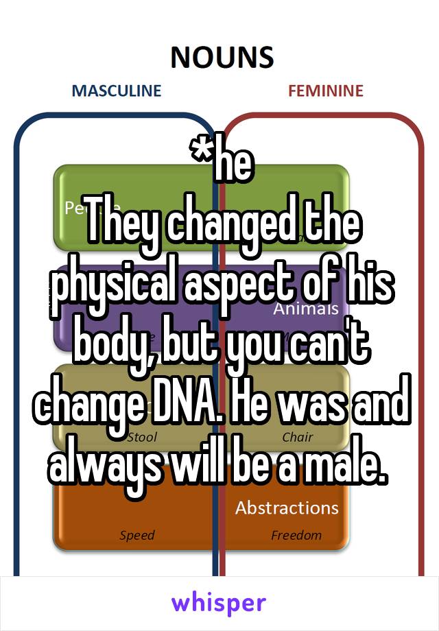 *he
They changed the physical aspect of his body, but you can't change DNA. He was and always will be a male. 