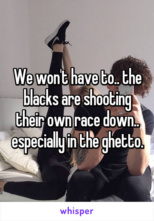 We won't have to.. the blacks are shooting their own race down.. especially in the ghetto.