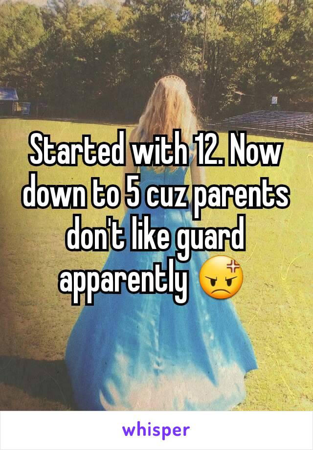 Started with 12. Now down to 5 cuz parents don't like guard apparently 😡 