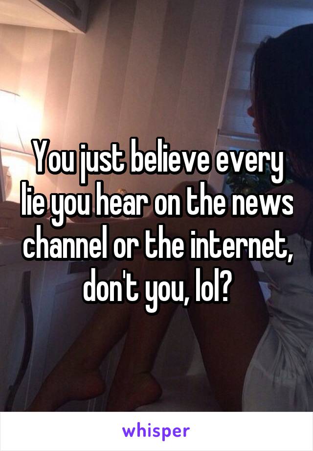 You just believe every lie you hear on the news channel or the internet, don't you, lol?