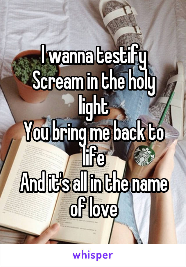 I wanna testify
Scream in the holy light
You bring me back to life
And it's all in the name of love