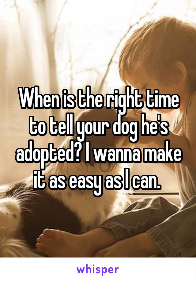 When is the right time to tell your dog he's adopted? I wanna make it as easy as I can. 