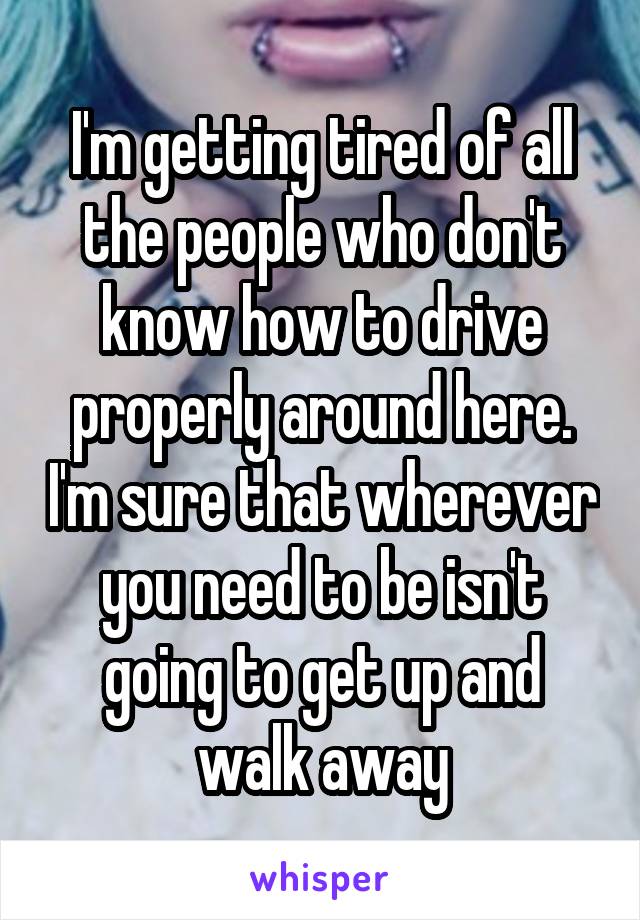 I'm getting tired of all the people who don't know how to drive properly around here. I'm sure that wherever you need to be isn't going to get up and walk away