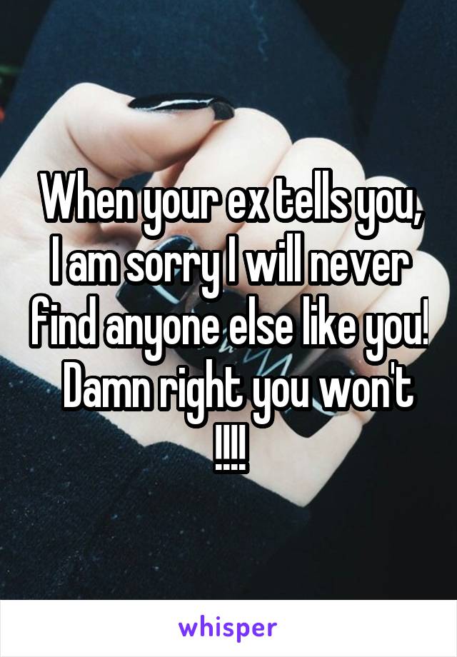 When your ex tells you, I am sorry I will never find anyone else like you!   Damn right you won't !!!!