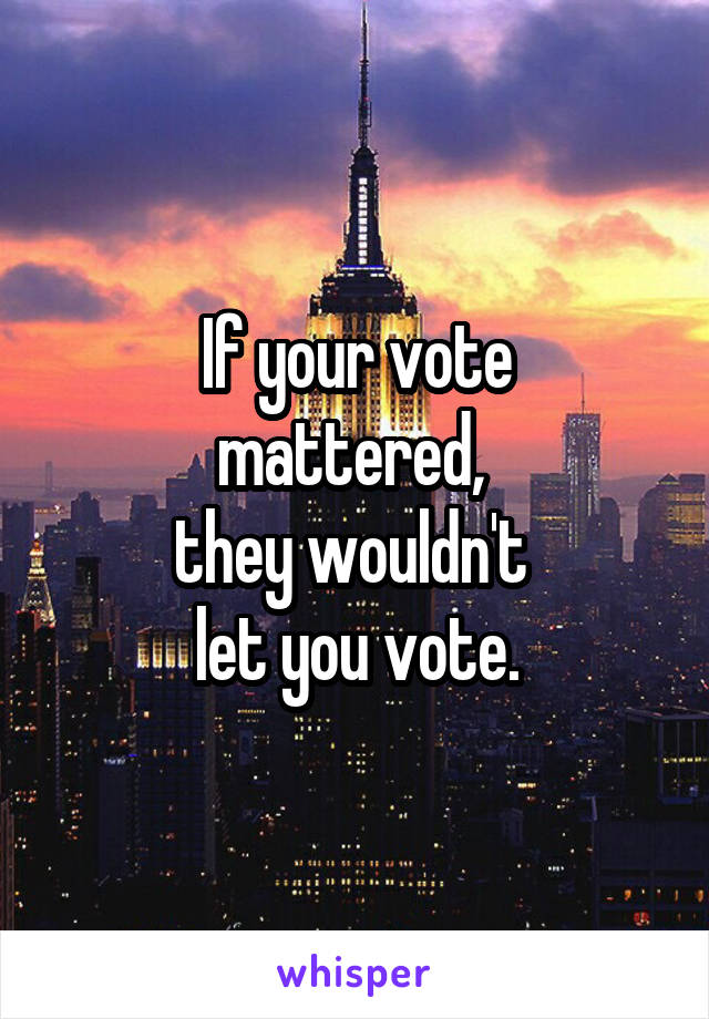 If your vote
mattered, 
they wouldn't 
let you vote.