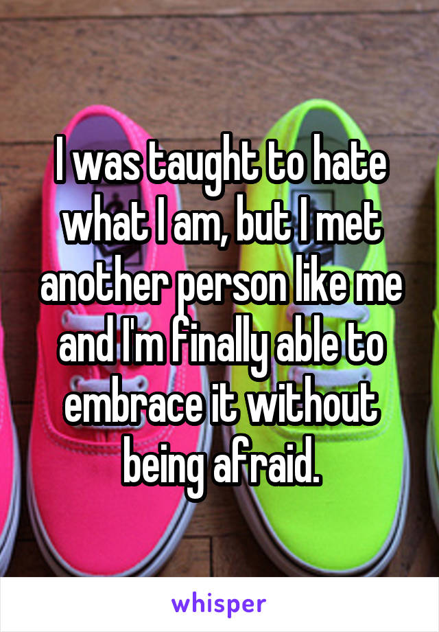 I was taught to hate what I am, but I met another person like me and I'm finally able to embrace it without being afraid.