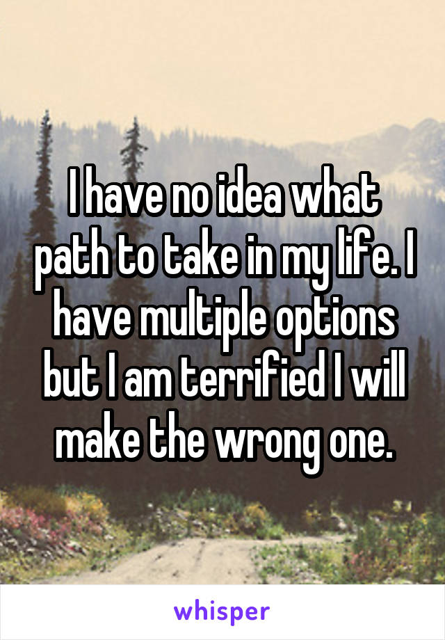 I have no idea what path to take in my life. I have multiple options but I am terrified I will make the wrong one.