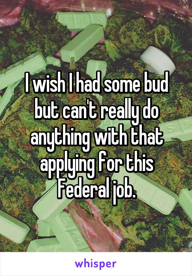 I wish I had some bud but can't really do anything with that applying for this Federal job.