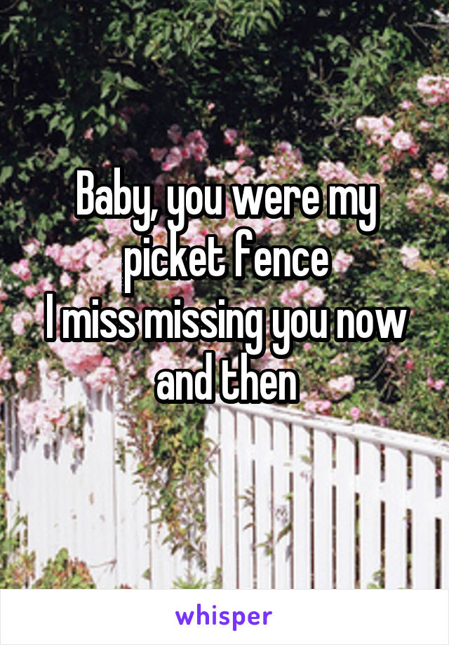 Baby, you were my picket fence
I miss missing you now and then
