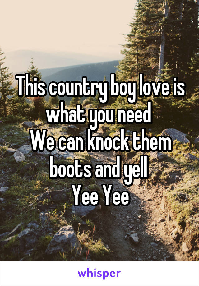 This country boy love is what you need 
We can knock them boots and yell 
Yee Yee