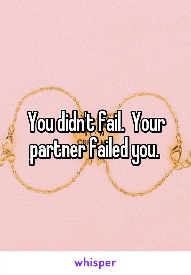 You didn't fail.  Your partner failed you. 