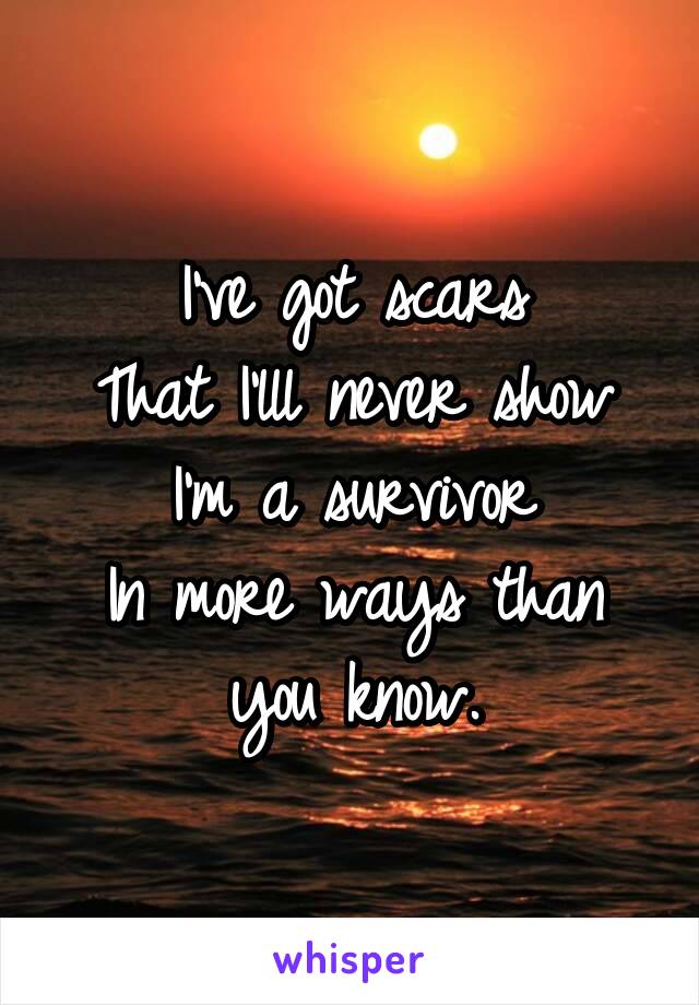I've got scars
That I'lll never show
I'm a survivor
In more ways than you know.