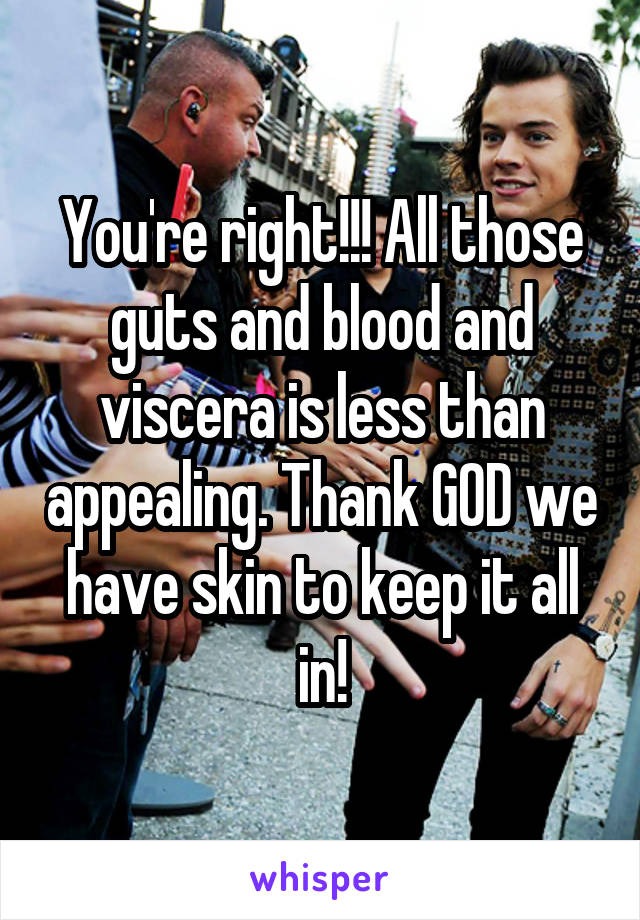 You're right!!! All those guts and blood and viscera is less than appealing. Thank GOD we have skin to keep it all in!
