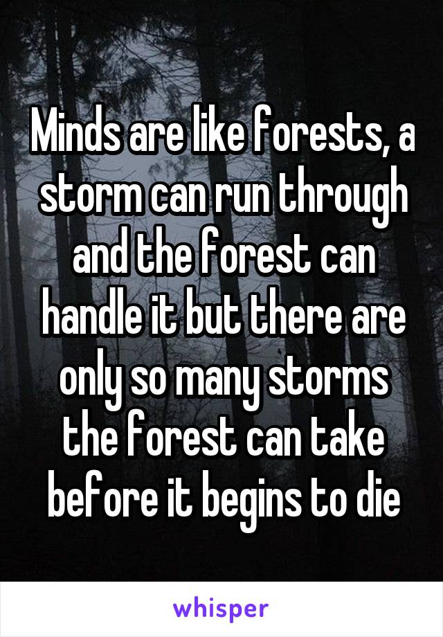 Minds are like forests, a storm can run through and the forest can handle it but there are only so many storms the forest can take before it begins to die