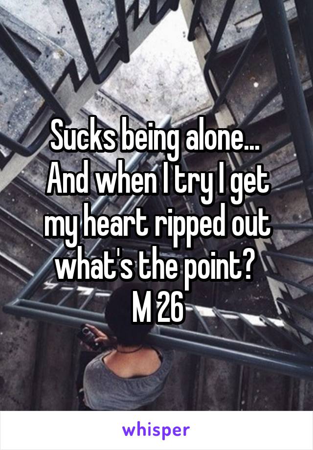 Sucks being alone... 
And when I try I get my heart ripped out what's the point? 
M 26