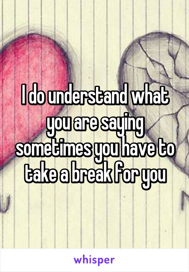 I do understand what you are saying sometimes you have to take a break for you