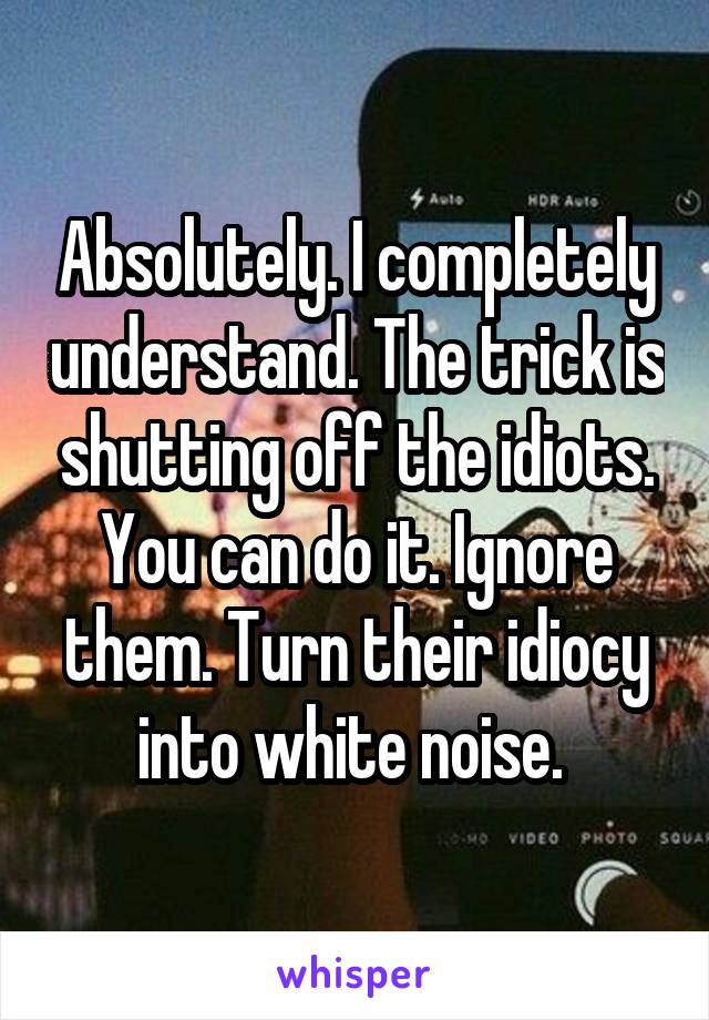 Absolutely. I completely understand. The trick is shutting off the idiots. You can do it. Ignore them. Turn their idiocy into white noise. 
