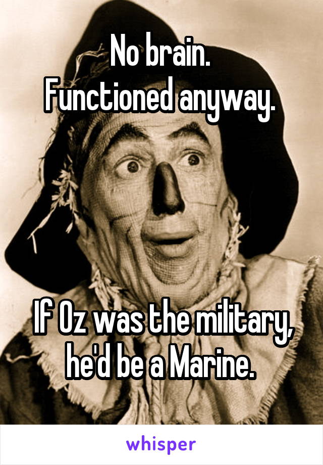 No brain. 
Functioned anyway. 




If Oz was the military, he'd be a Marine. 
