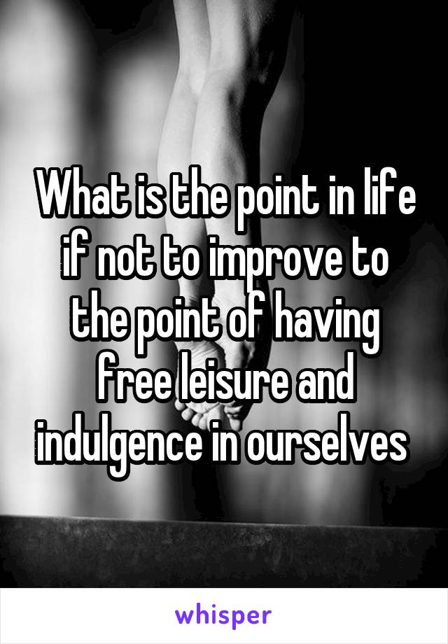 What is the point in life if not to improve to the point of having free leisure and indulgence in ourselves 
