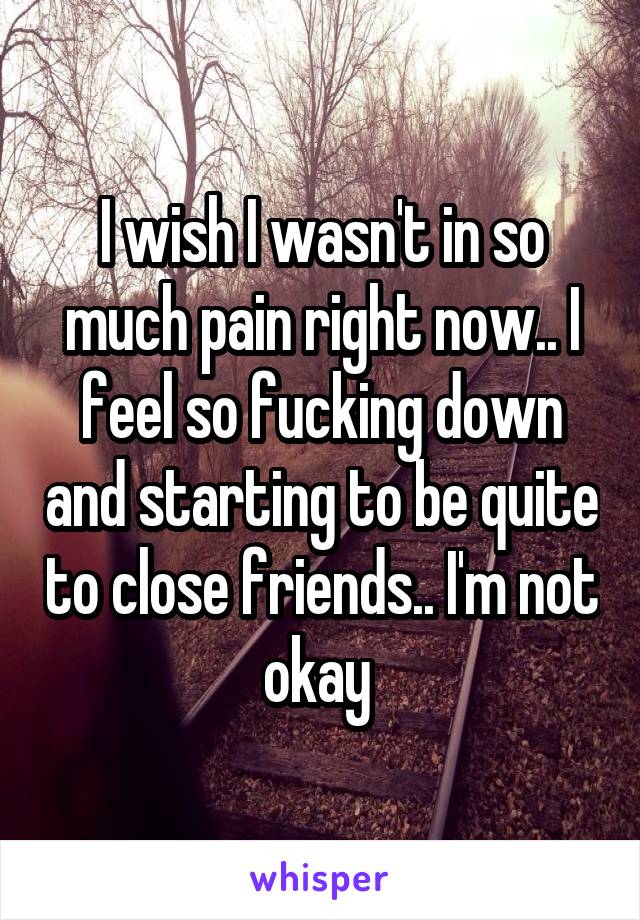 I wish I wasn't in so much pain right now.. I feel so fucking down and starting to be quite to close friends.. I'm not okay 