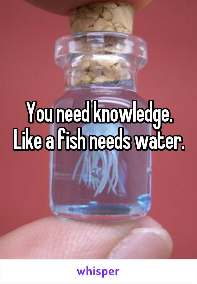 You need knowledge. Like a fish needs water. 