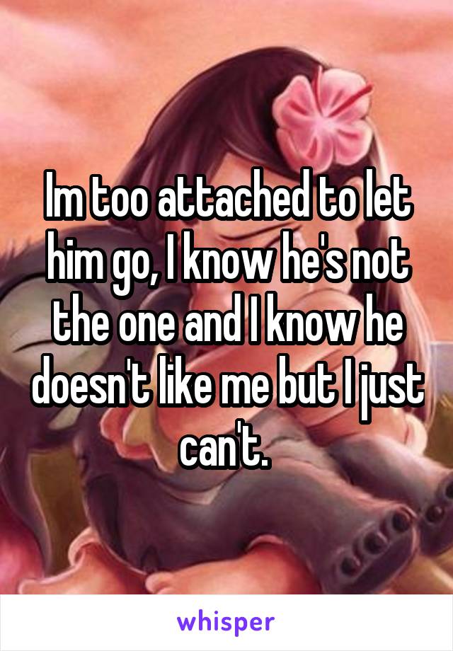 Im too attached to let him go, I know he's not the one and I know he doesn't like me but I just can't. 