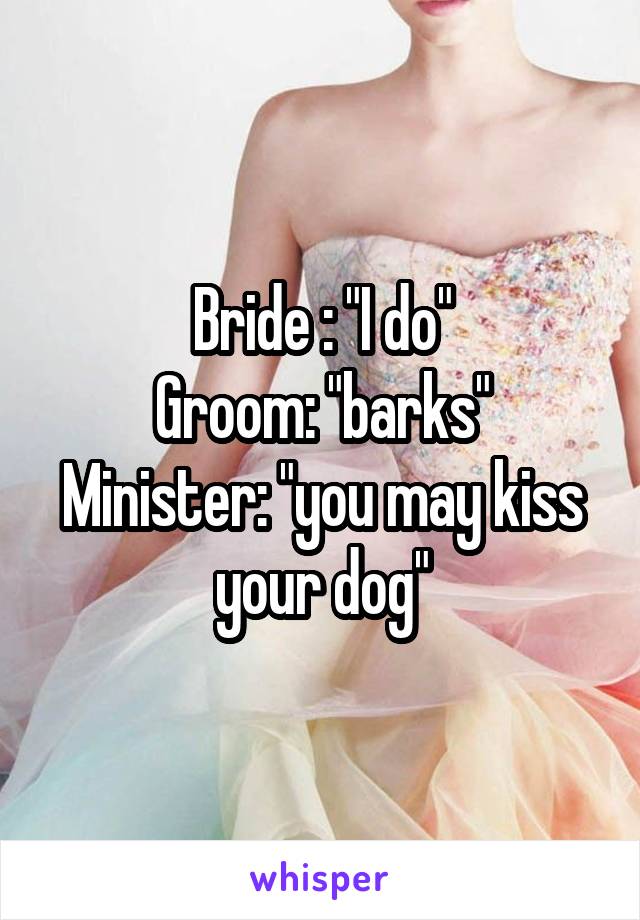 Bride : "I do"
Groom: "barks"
Minister: "you may kiss your dog"