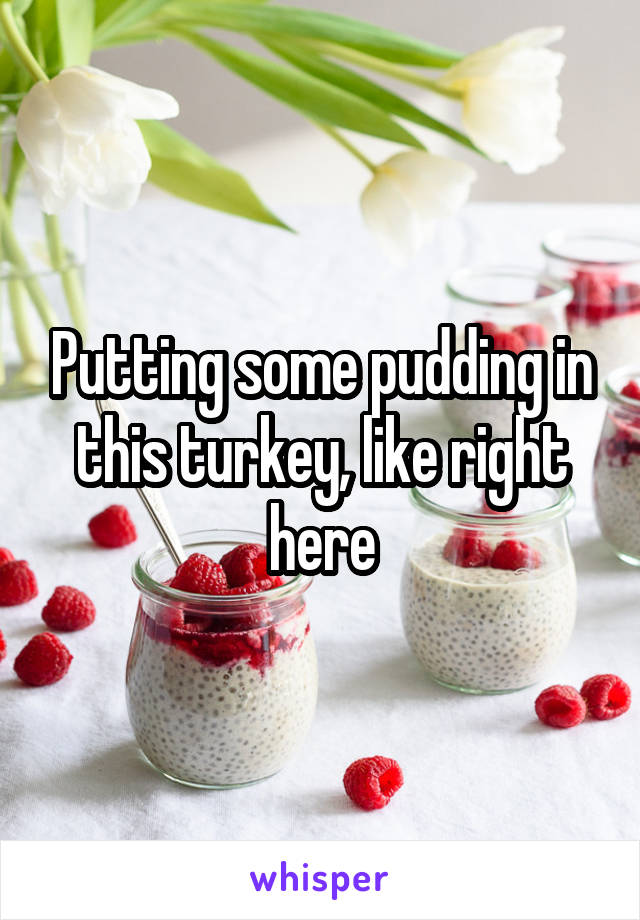 Putting some pudding in this turkey, like right here