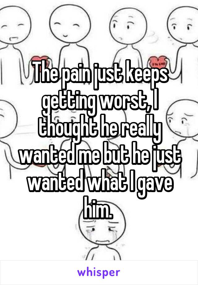 The pain just keeps getting worst, I thought he really wanted me but he just wanted what I gave him. 