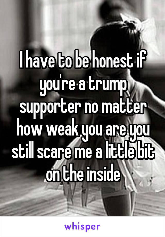 I have to be honest if you're a trump supporter no matter how weak you are you still scare me a little bit on the inside