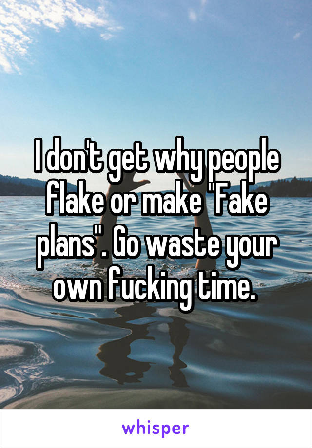 I don't get why people flake or make "Fake plans". Go waste your own fucking time. 