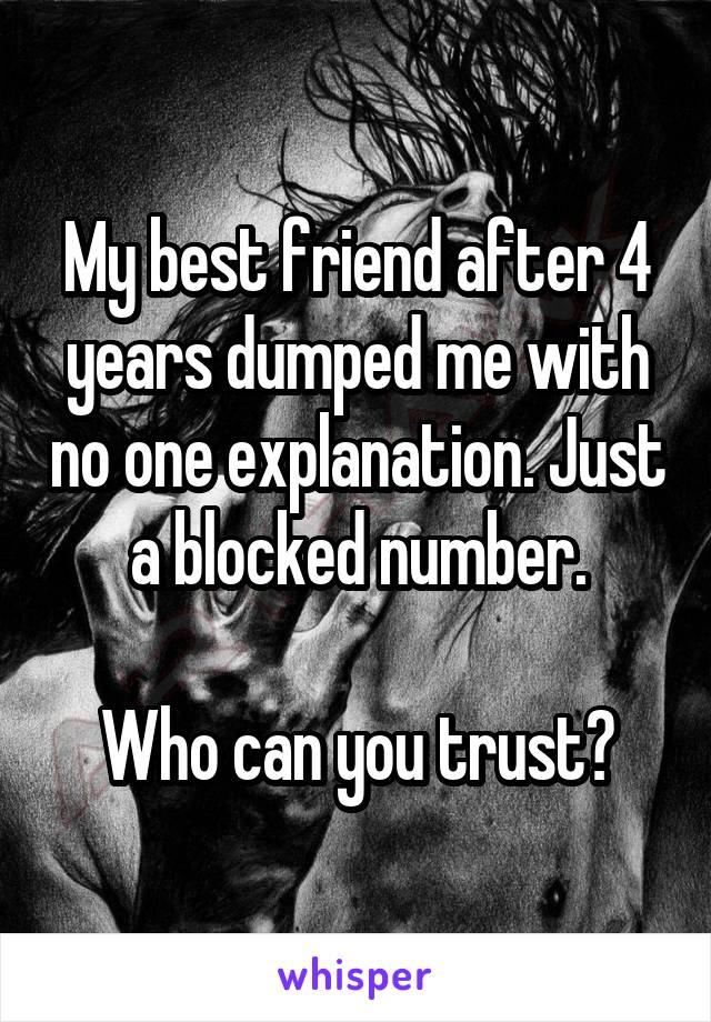 My best friend after 4 years dumped me with no one explanation. Just a blocked number.

Who can you trust?