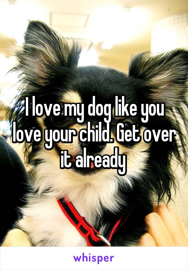 I love my dog like you love your child. Get over it already 