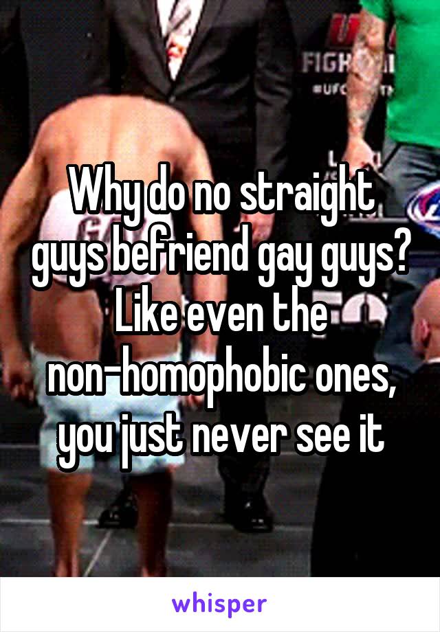 Why do no straight guys befriend gay guys? Like even the non-homophobic ones, you just never see it