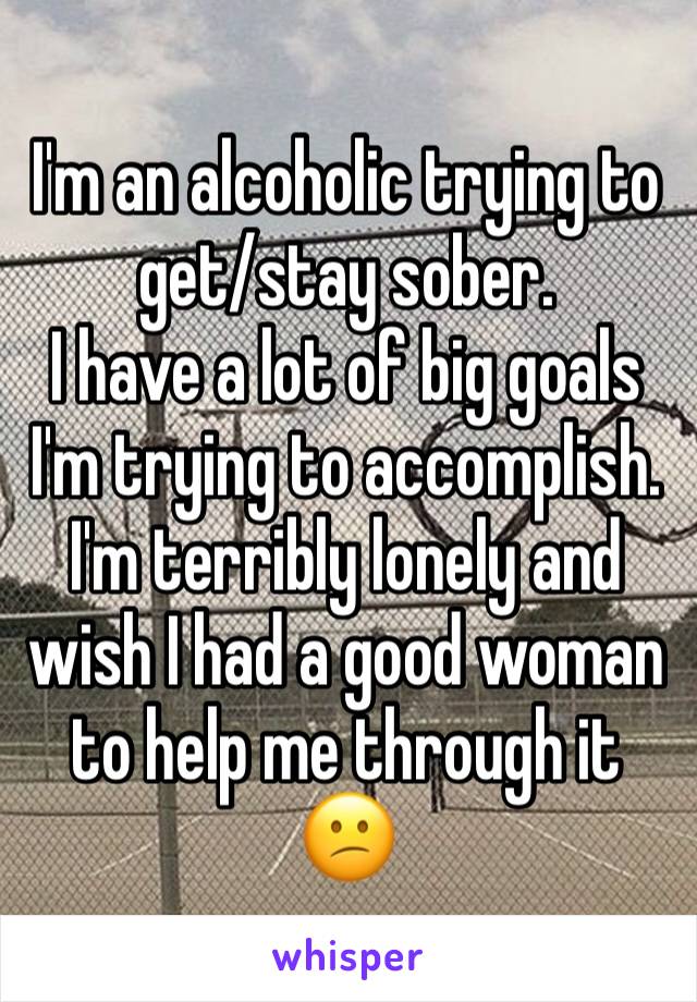 I'm an alcoholic trying to get/stay sober.
I have a lot of big goals I'm trying to accomplish.
I'm terribly lonely and wish I had a good woman to help me through it 😕