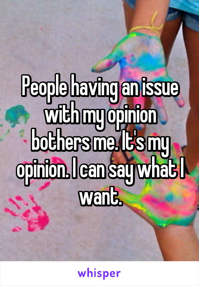 People having an issue with my opinion bothers me. It's my opinion. I can say what I want.