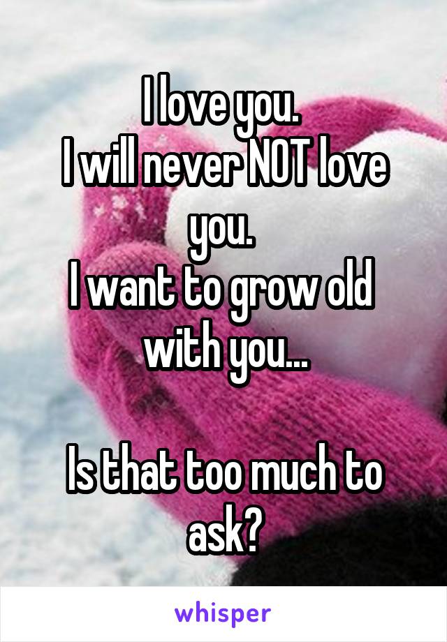 I love you. 
I will never NOT love you. 
I want to grow old 
with you...

Is that too much to ask?